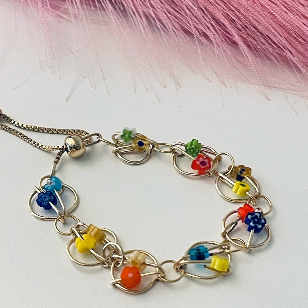 Handmade Vibrant Floral Charm Bracelet